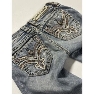 Rock Revival Light Blue Skinny Jeans with Embellished Pockets